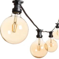 Catena 5 m, 5 lampadine globo Ø 125 mm di 4 Watt led, cavo nero, prolungabile
