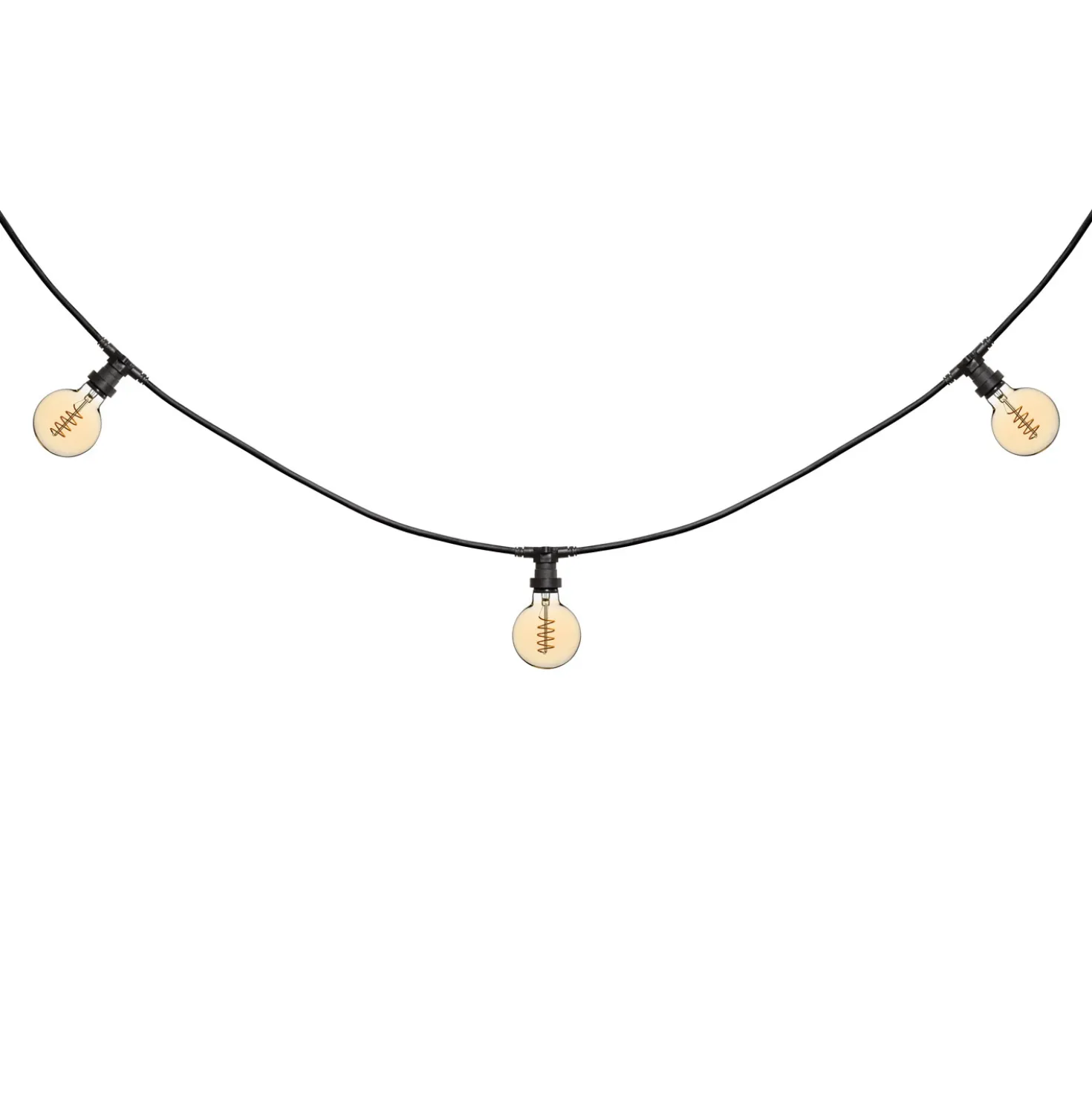 Catena 5 m, 5 lampadine globo Ø 95 mm di 4 Watt, led a spirale, cavo nero, prolungabile