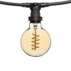 Catena 5 m, 5 lampadine globo Ø 95 mm di 4 Watt, led a spirale, cavo nero, prolungabile