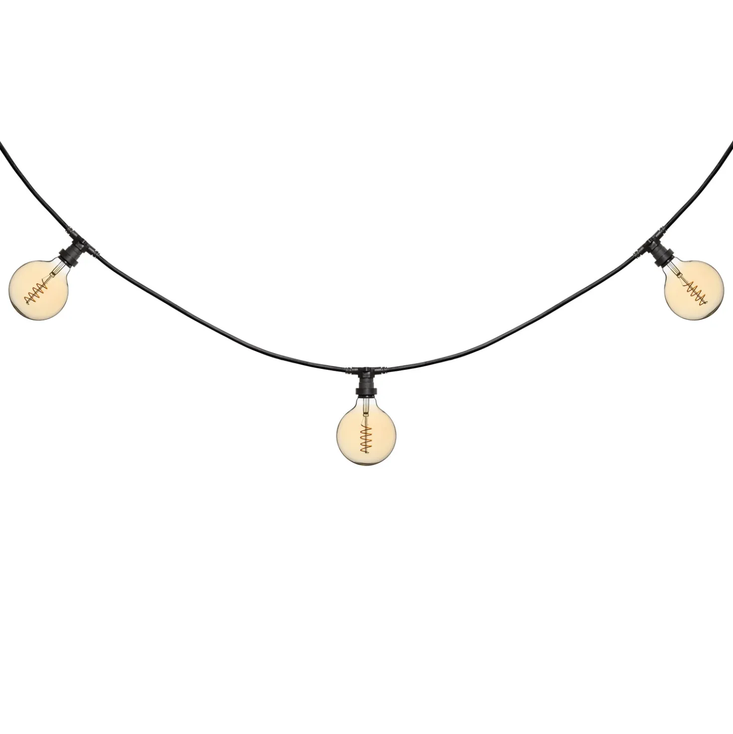 Catena 5 m, 8 lampadine globo Ø 125 mm di 4 Watt, led a spirale, cavo nero, prolungabile