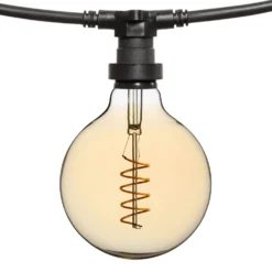 Catena 5 m, 8 lampadine globo Ø 125 mm di 4 Watt, led a spirale, cavo nero, prolungabile