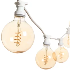 Catena 5 m, 5 lampadine globo Ø 125 mm di 4 Watt, led a spirale, cavo bianco, prolungabile