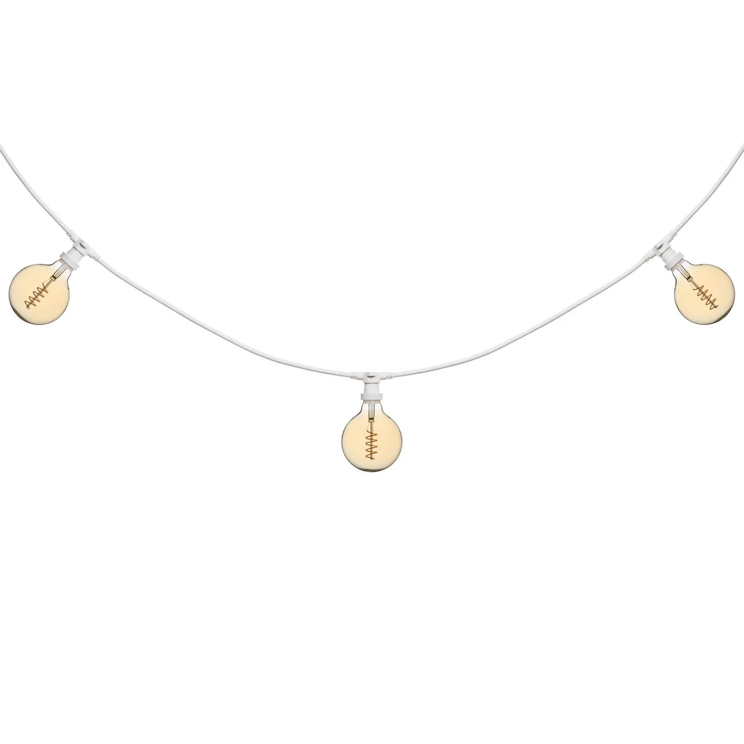Catena 5 m, 5 lampadine globo Ø 125 mm di 4 Watt, led a spirale, cavo bianco, prolungabile