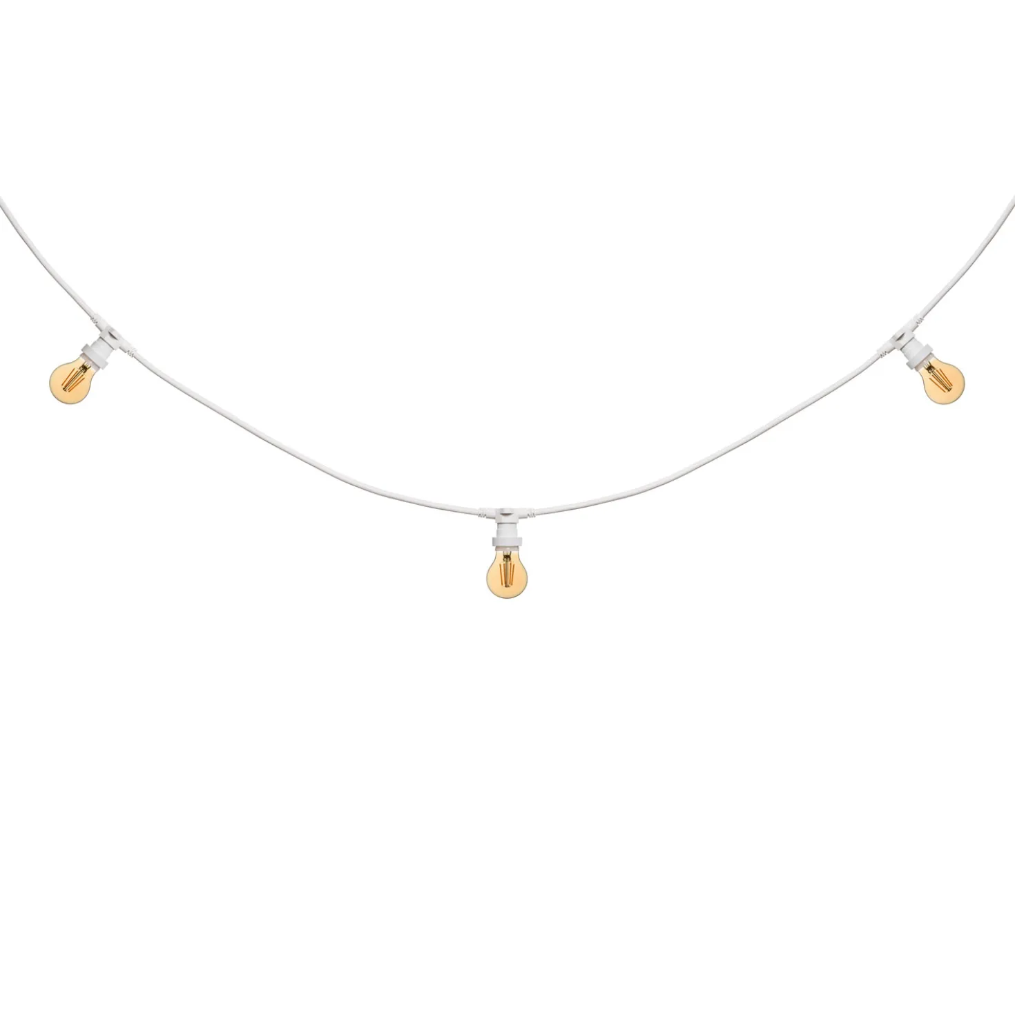 Catena 5 m, 16 lampadine goccia Ø 67 mm led di 8 Watt, dimmerabili, cavo bianco, prolungabile