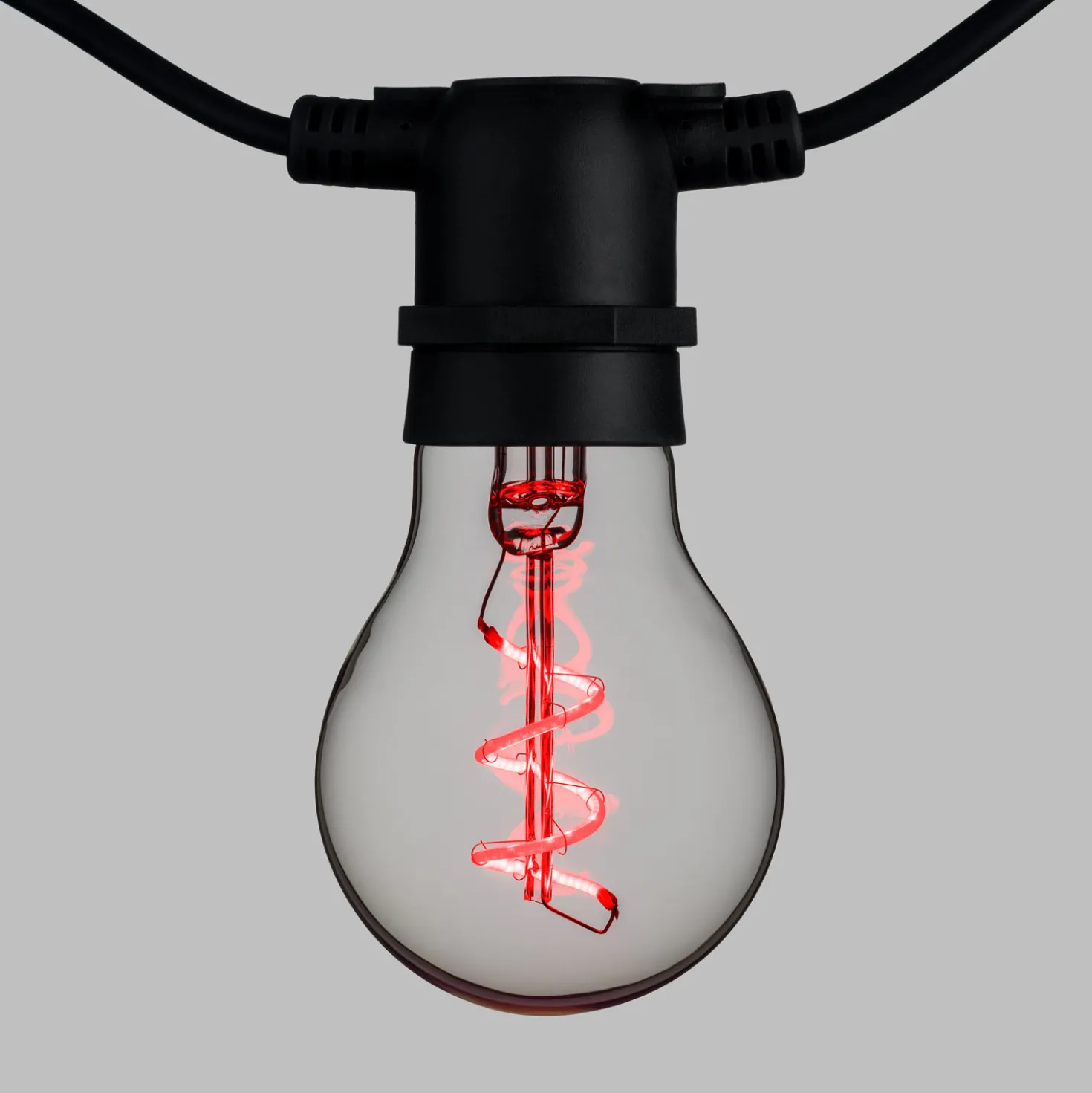 Catena 5 m, 10 lampadine goccia Ø 60 mm, led rosso a spirale, prolungabile