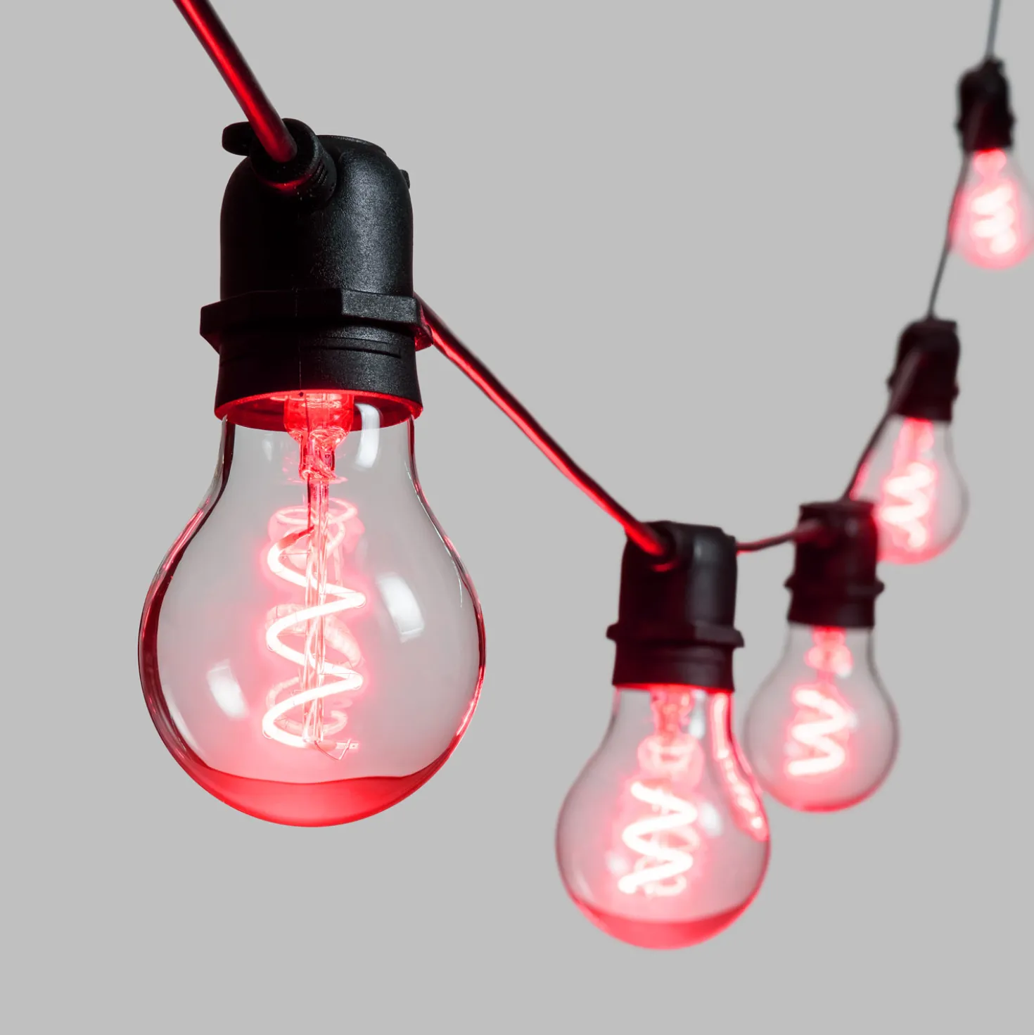 Catena 5 m, 10 lampadine goccia Ø 60 mm, led rosso a spirale, prolungabile