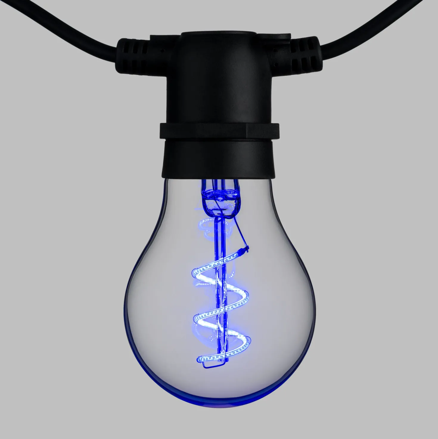 Catena 5 m, 10 lampadine goccia Ø 60 mm, led blu a spirale, prolungabile