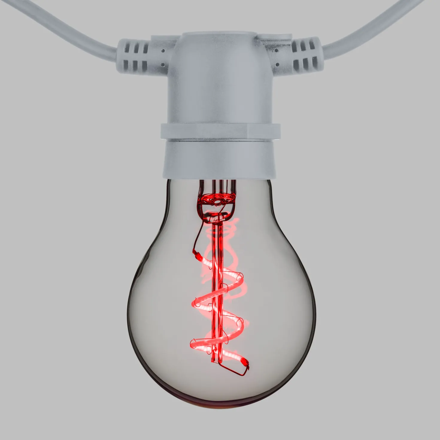 Catena 5 m, 10 lampadine goccia Ø 60 mm, led rosso a spirale, prolungabile