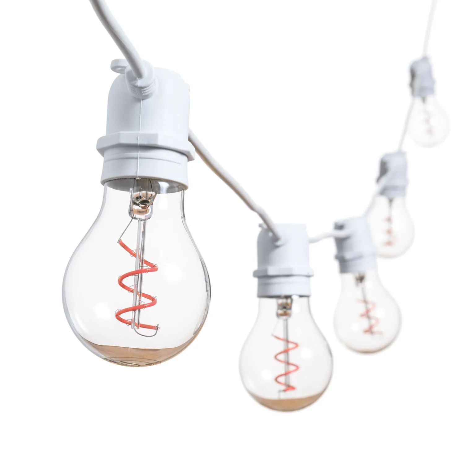 Catena 5 m, 10 lampadine goccia Ø 60 mm, led rosso a spirale, prolungabile