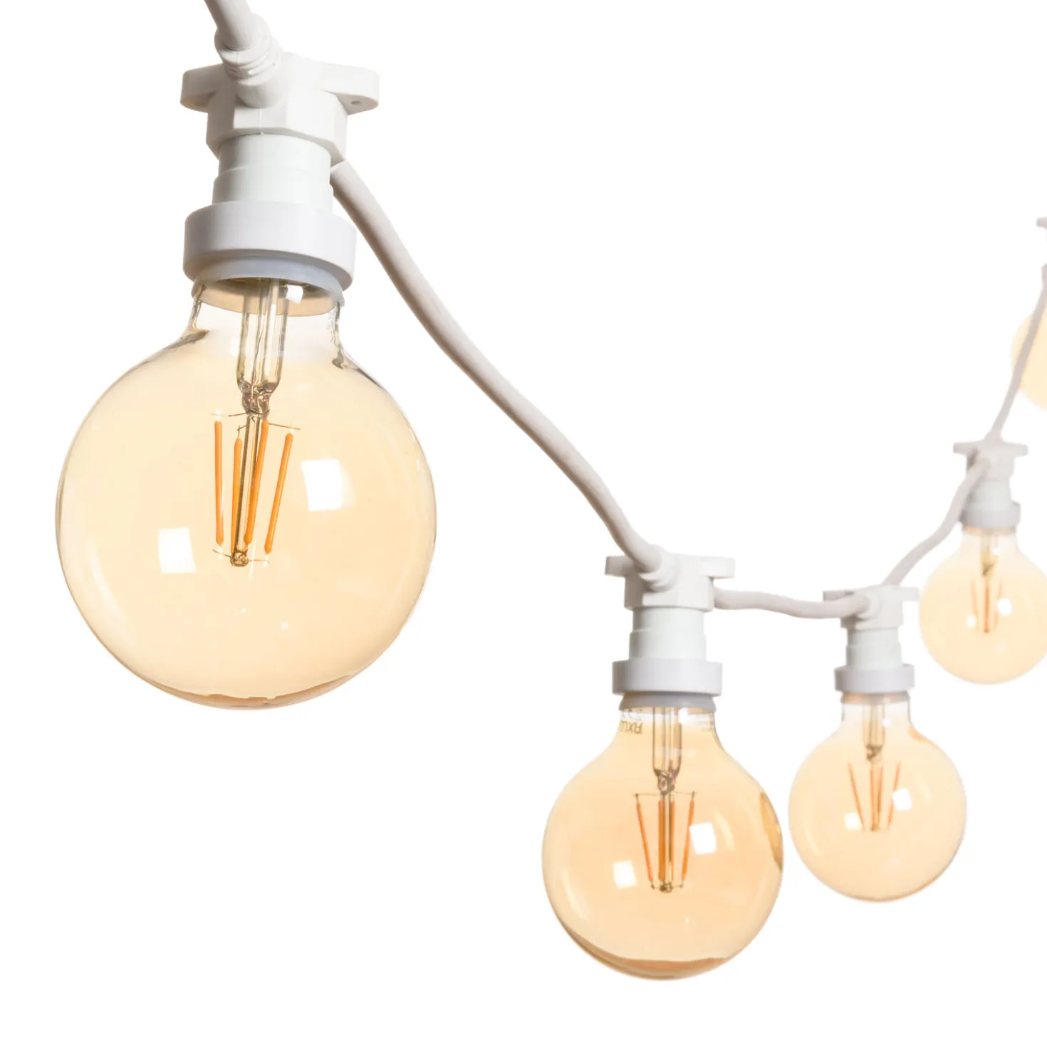 Catena 5 m, 5 lampadine led a globo Ø 95 mm di 4 Watt, cavo bianco, prolungabile