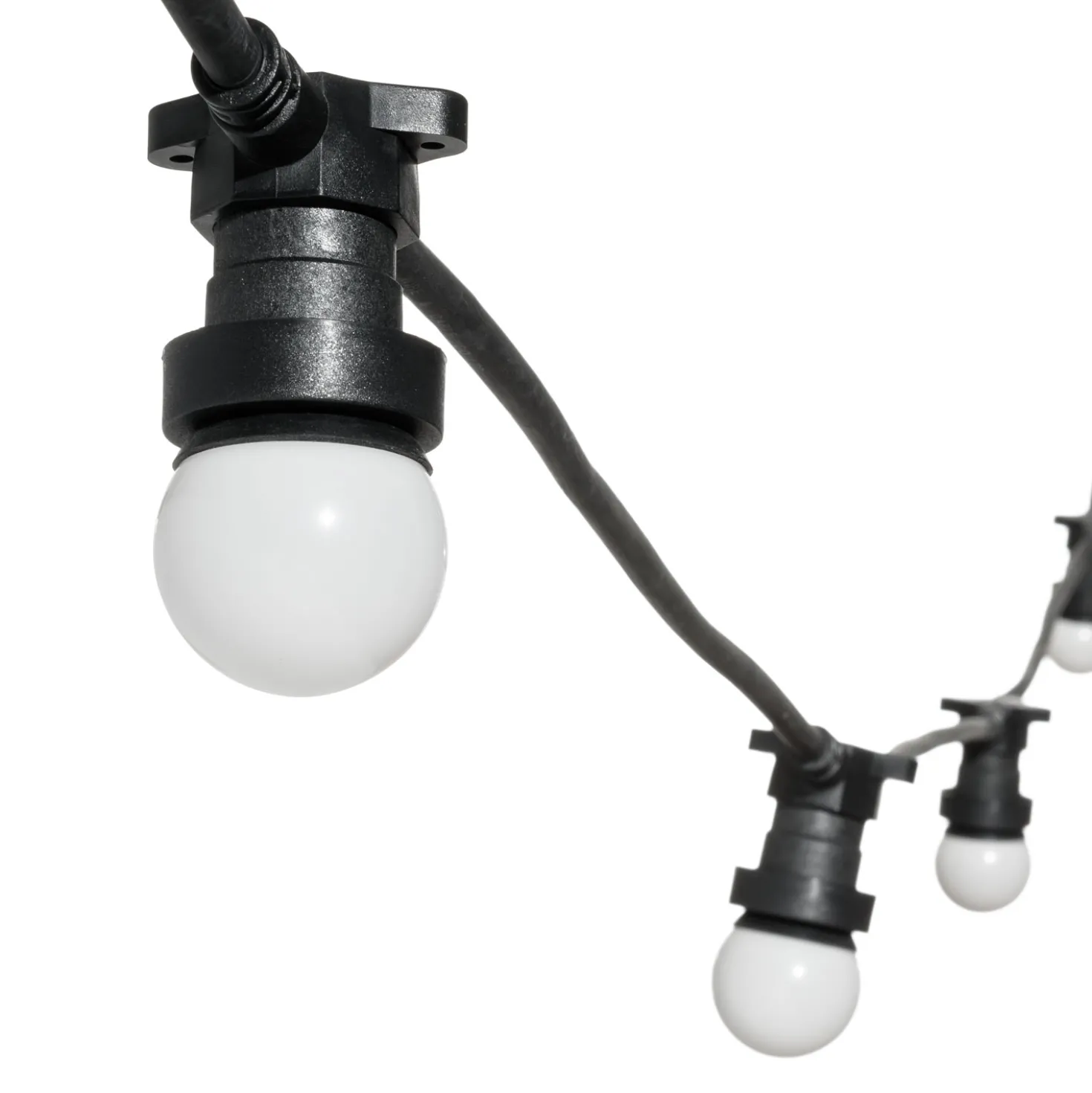 Catena 5 m, 5 lampadine led a globo Ø 45 mm di 1,2 Watt, cavo nero, prolungabile