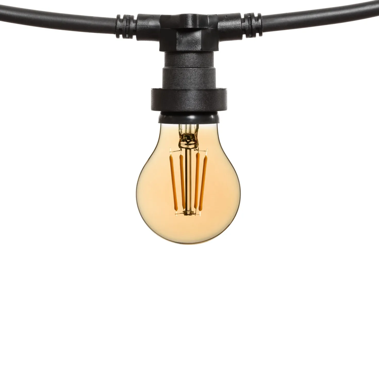 Catena 5 m, 16 lampadine led a goccia Ø 60 mm di 2 Watt, cavo nero, prolungabile
