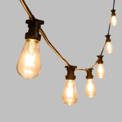 Catena 5 m, 16 lampadine led Edison Ø 64 mm di 4 Watt, cavo nero, prolungabile