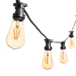 Catena 5 m, 5 lampadine led Edison Ø 64 mm di 4 Watt, cavo nero, prolungabile