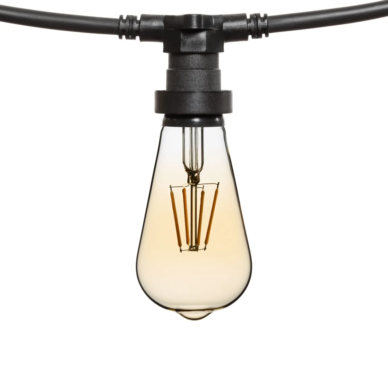 Catena 5 m, 5 lampadine led Edison Ø 64 mm di 4 Watt, cavo nero, prolungabile