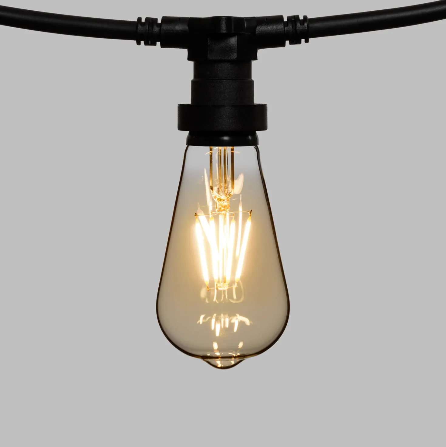 Catena 5 m, 5 lampadine led Edison Ø 64 mm di 4 Watt, cavo nero, prolungabile