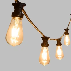 Catena 5 m, 5 lampadine led Edison Ø 64 mm di 4 Watt, cavo nero, prolungabile