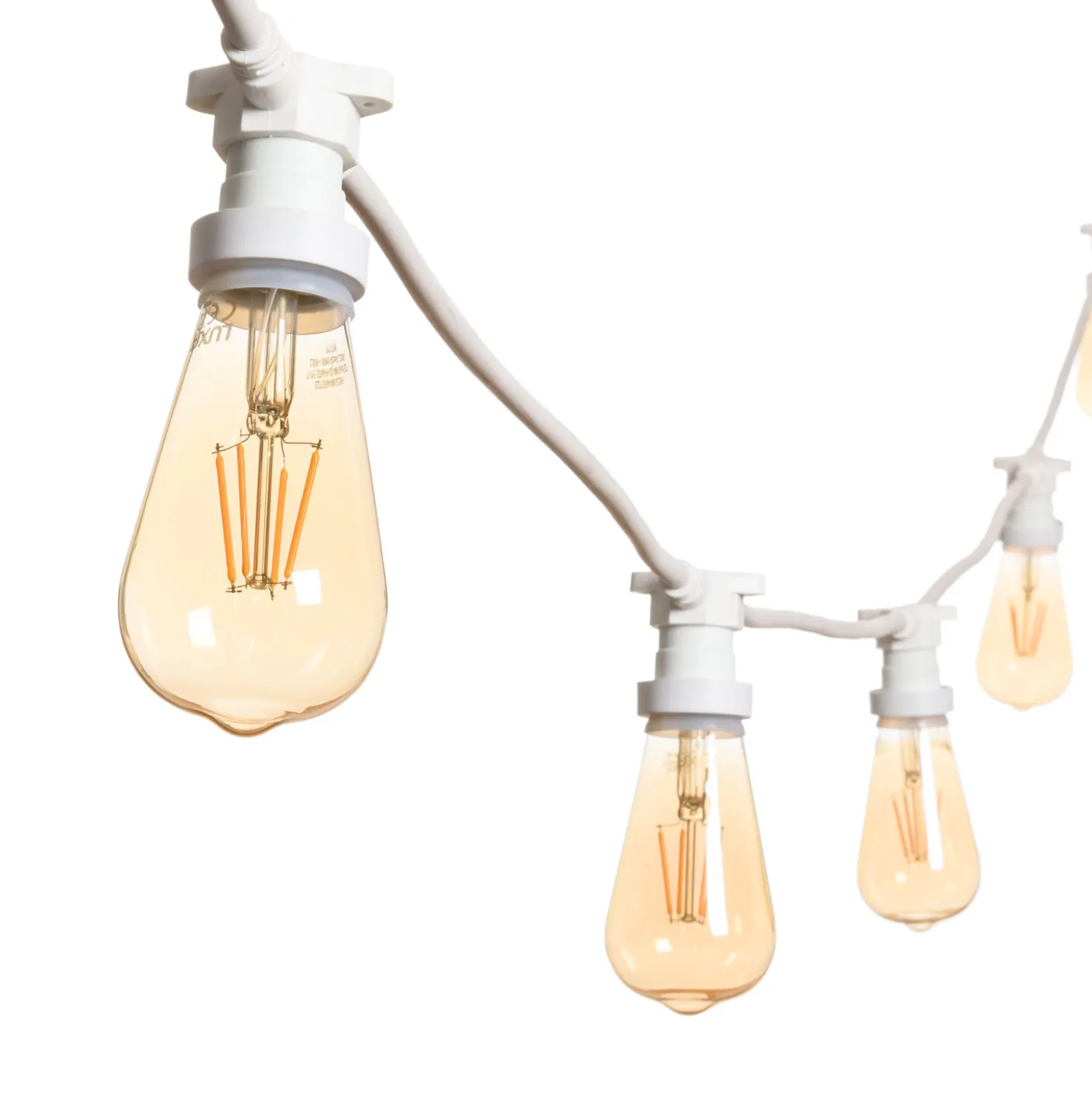 Catena 5 m, 5 lampadine led Edison Ø 64 mm da 4 Watt, cavo bianco, prolungabile
