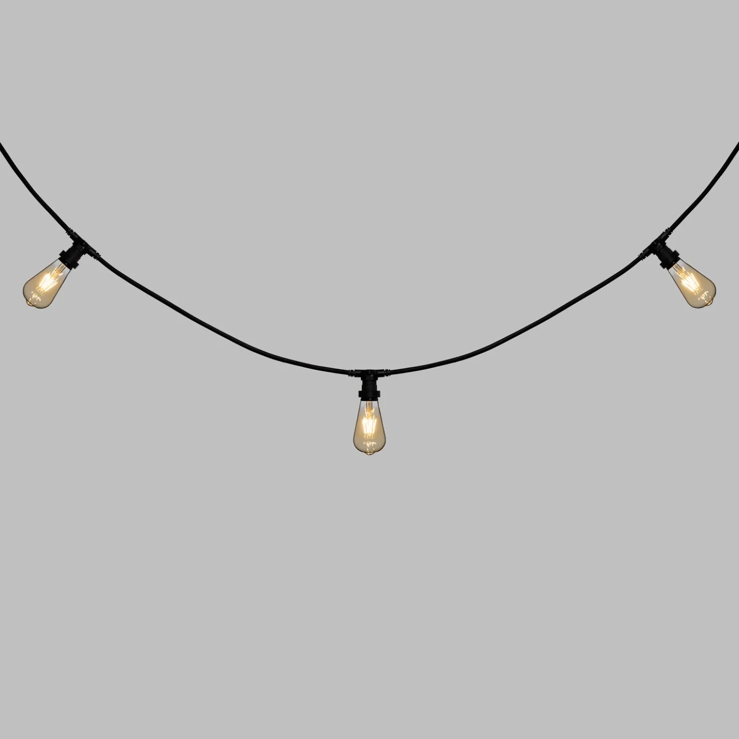 Catena 5 m, 8 lampadine led Edison Ø 64 mm di 4 watt dimmerabili, cavo nero, prolungabile
