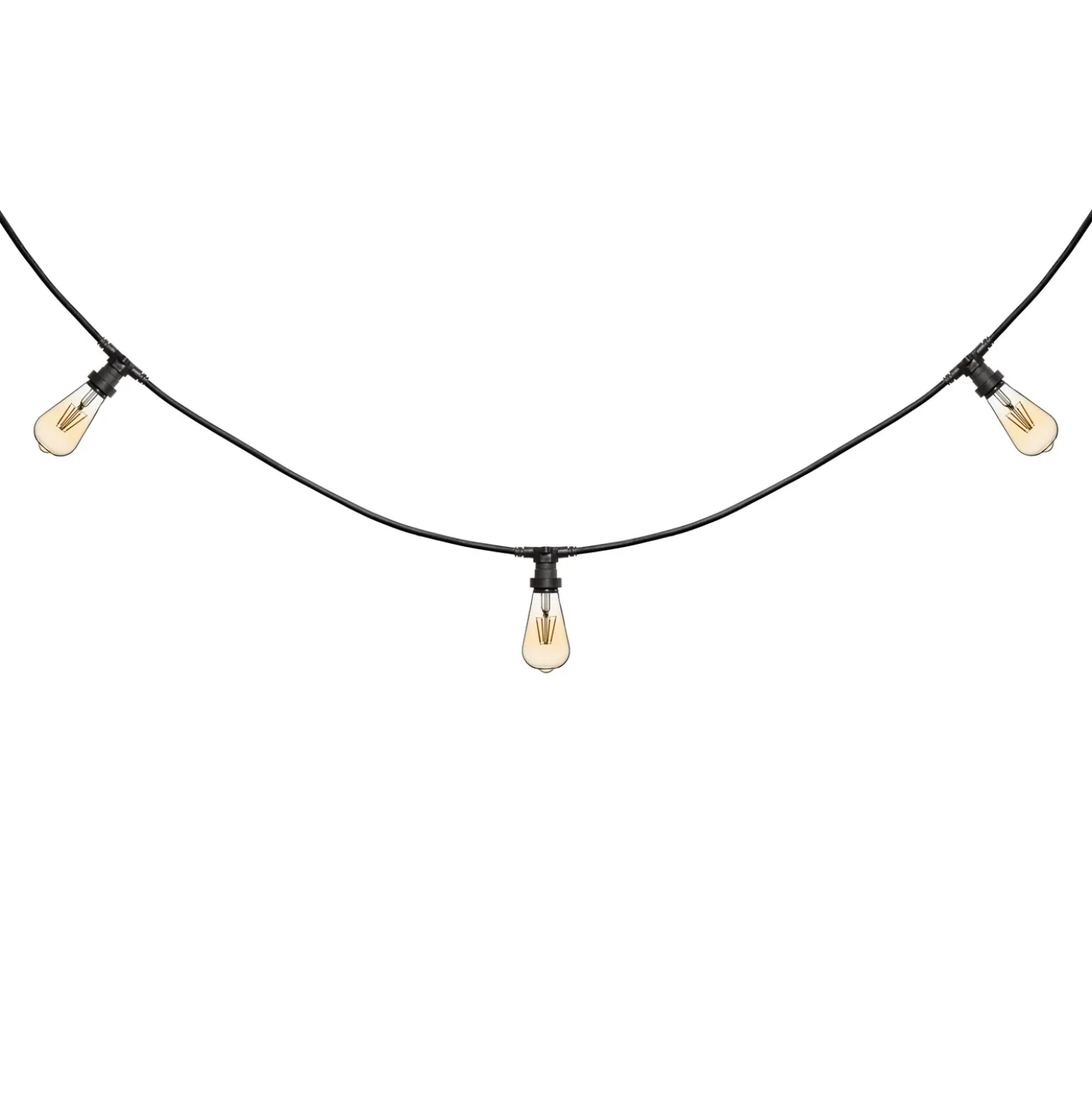 Catena 5 m, 8 lampadine led Edison Ø 64 mm di 4 watt dimmerabili, cavo nero, prolungabile