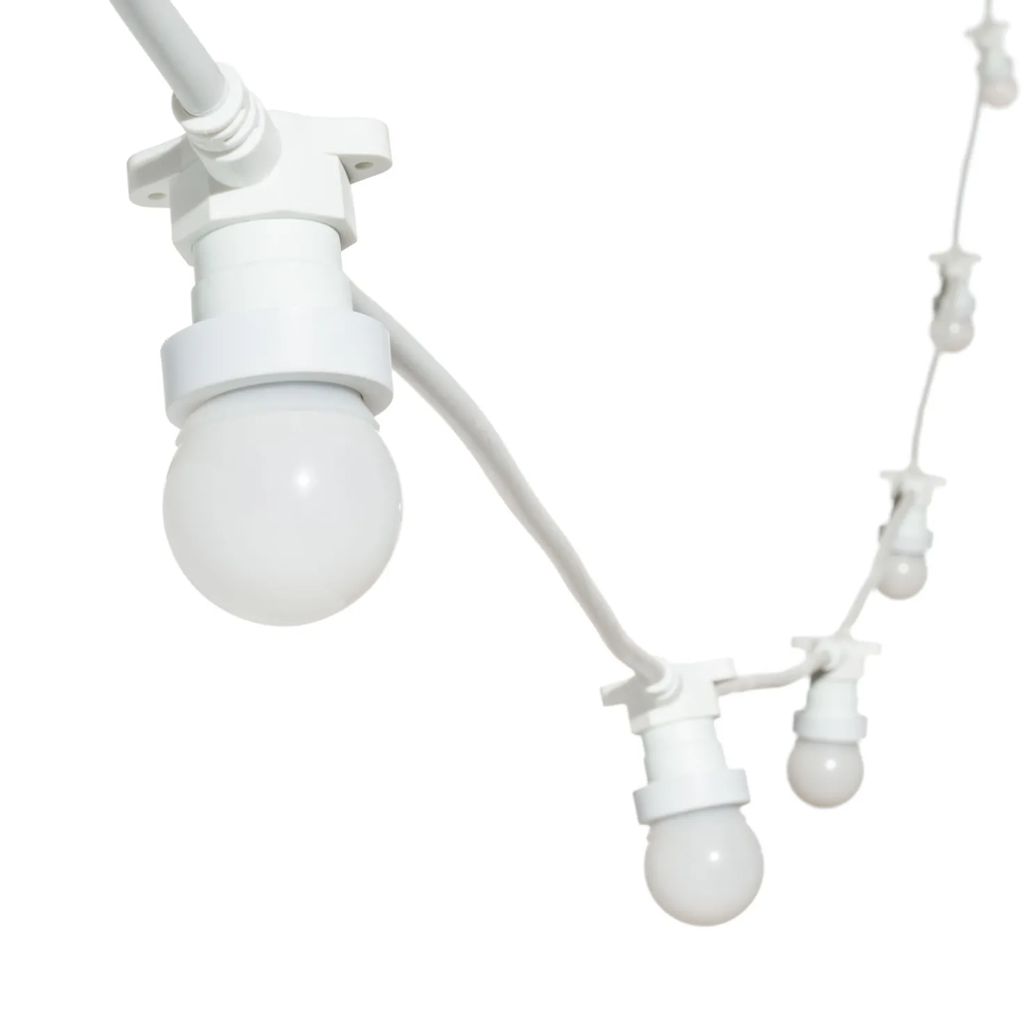 Catena 5 m, 16 lampadine led globo Ø 45 mm di 1,2 Watt, cavo bianco, prolungabile