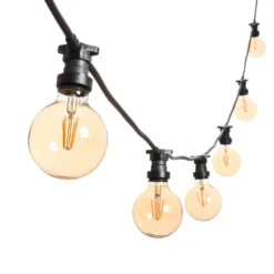 Catena 5 m, 16 lampadine led globo Ø 95 mm di 4 watt, dimmerabili, cavo nero, prolungabile