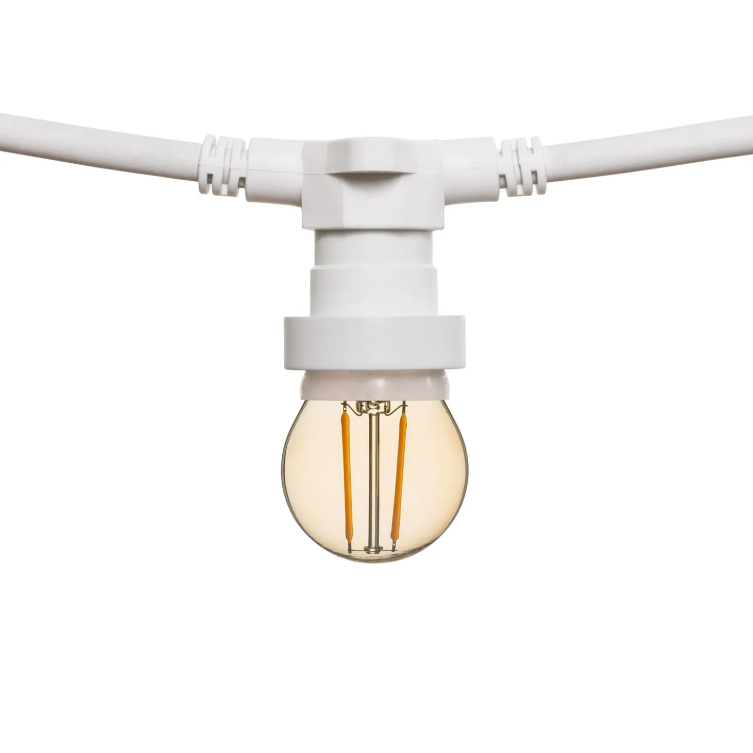 Catena 5 m, 8 lampadine led globo Ø 45 mm di 2 Watt, cavo bianco, prolungabile