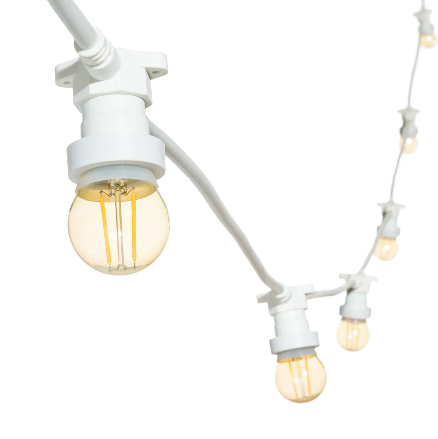 Catena 5 m, 8 lampadine led globo Ø 45 mm di 2 Watt, cavo bianco, prolungabile