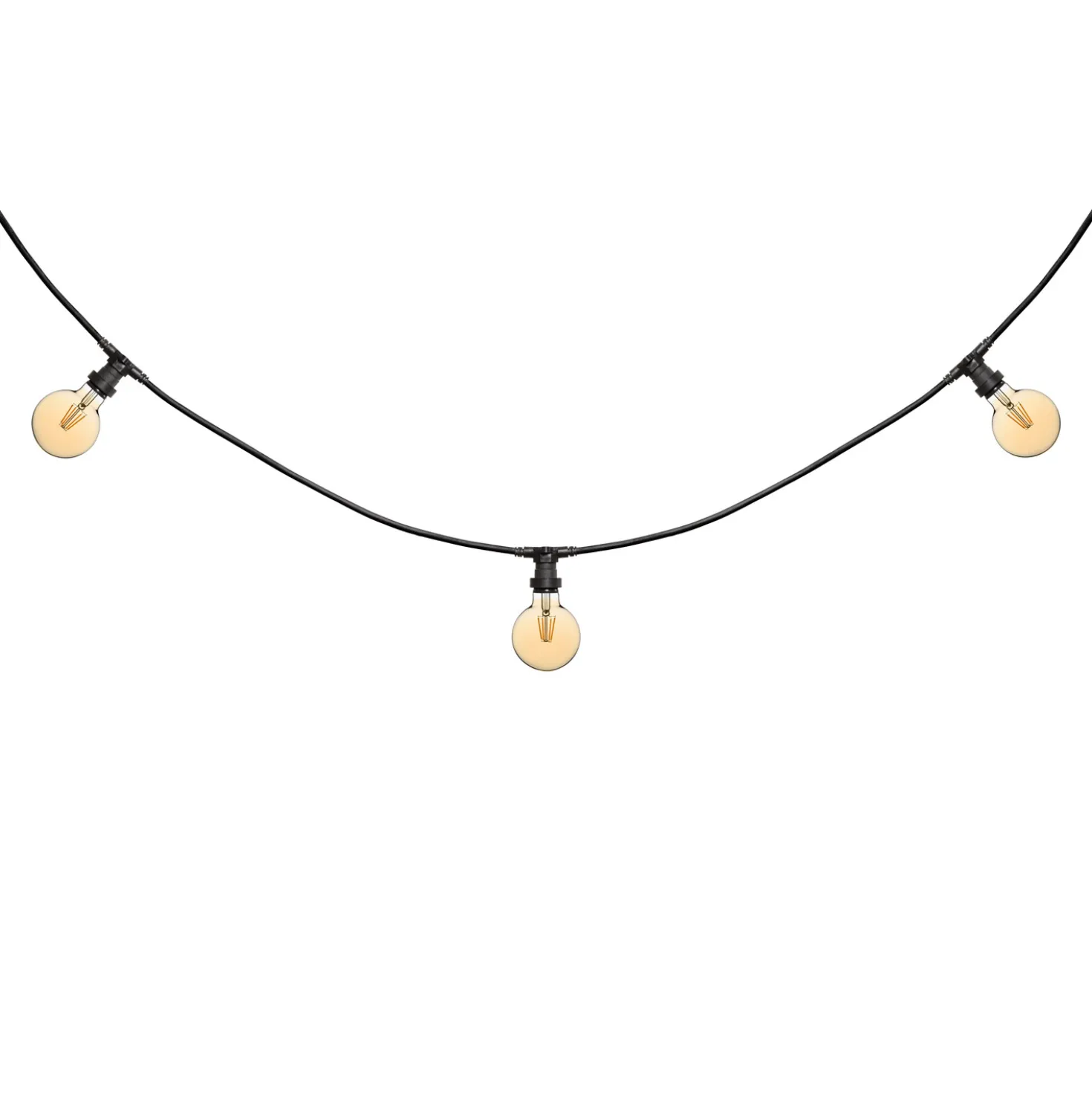 Catena 5 m, 8 lampadine led globo Ø 95 mm di 8 Watt dimmerabili, cavo nero, prolungabile