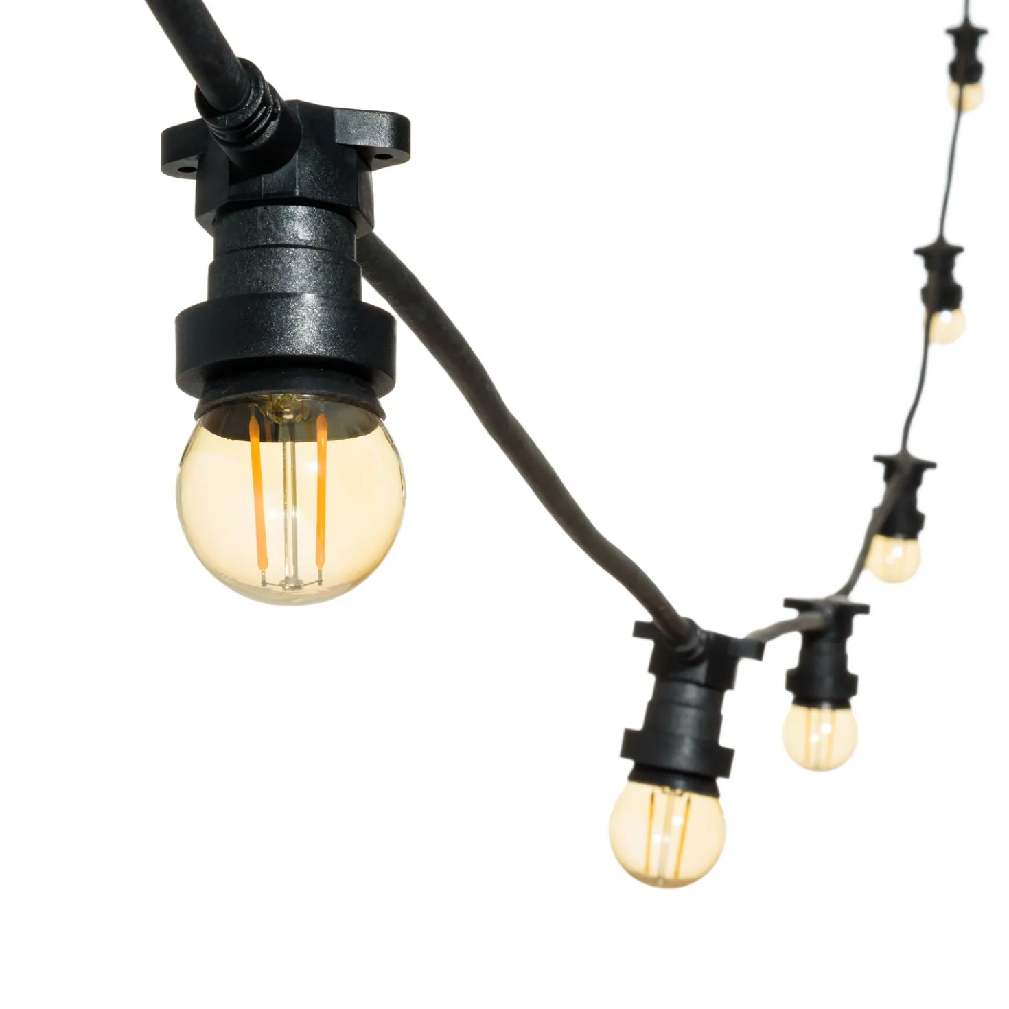Catena 5 m, 16 lampadine led globo Ø 45 mm di 2 Watt, cavo nero, prolungabile