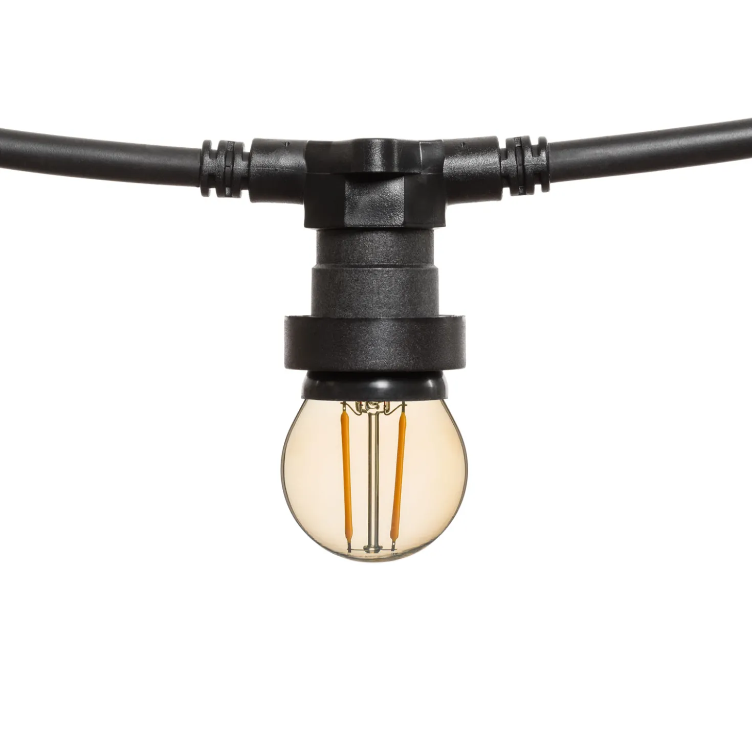 Catena 5 m, 16 lampadine led globo Ø 45 mm di 2 Watt, cavo nero, prolungabile