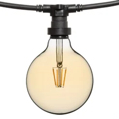 Catena 5 m, 8 lampadine led globo Ø 125 mm di 8 Watt dimmerabili, cavo nero, prolungabile
