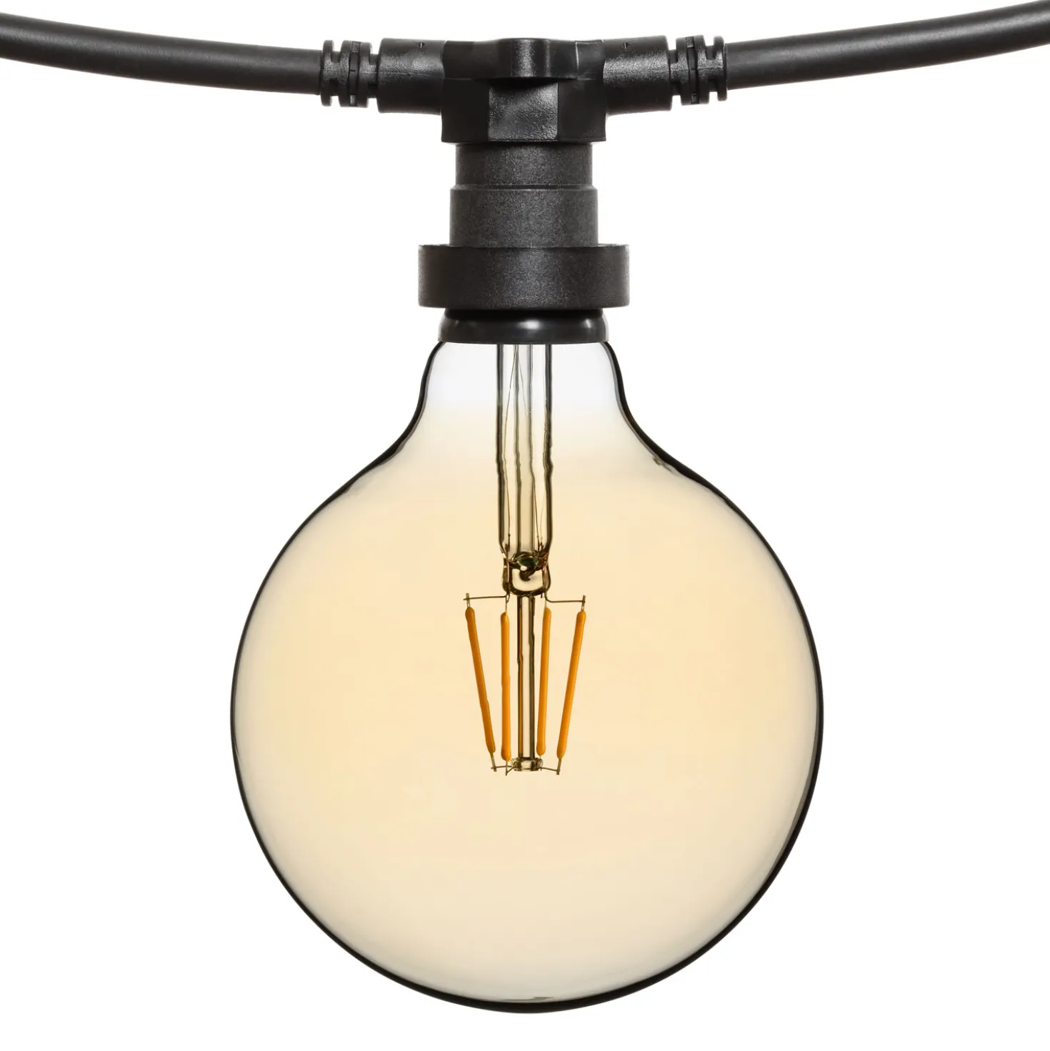 Catena 5 m, 8 lampadine led globo Ø 125 mm di 8 Watt dimmerabili, cavo nero, prolungabile