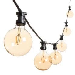 Catena 5 m, 8 lampadine led globo Ø 125 mm di 8 Watt dimmerabili, cavo nero, prolungabile