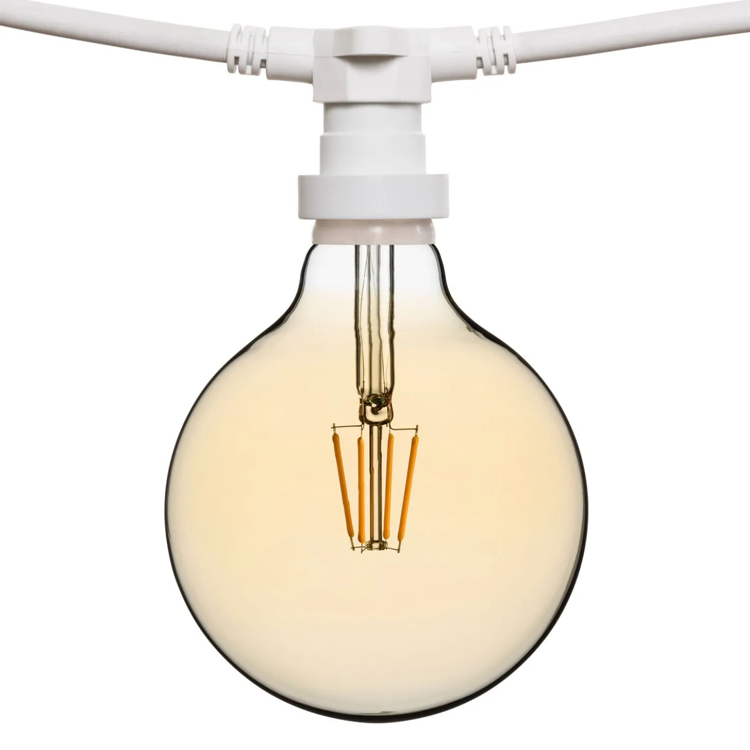 Catena 5 m, 8 lampadine led globo Ø 125 mm di 8 Watt dimmerabili, cavo bianco, prolungabile