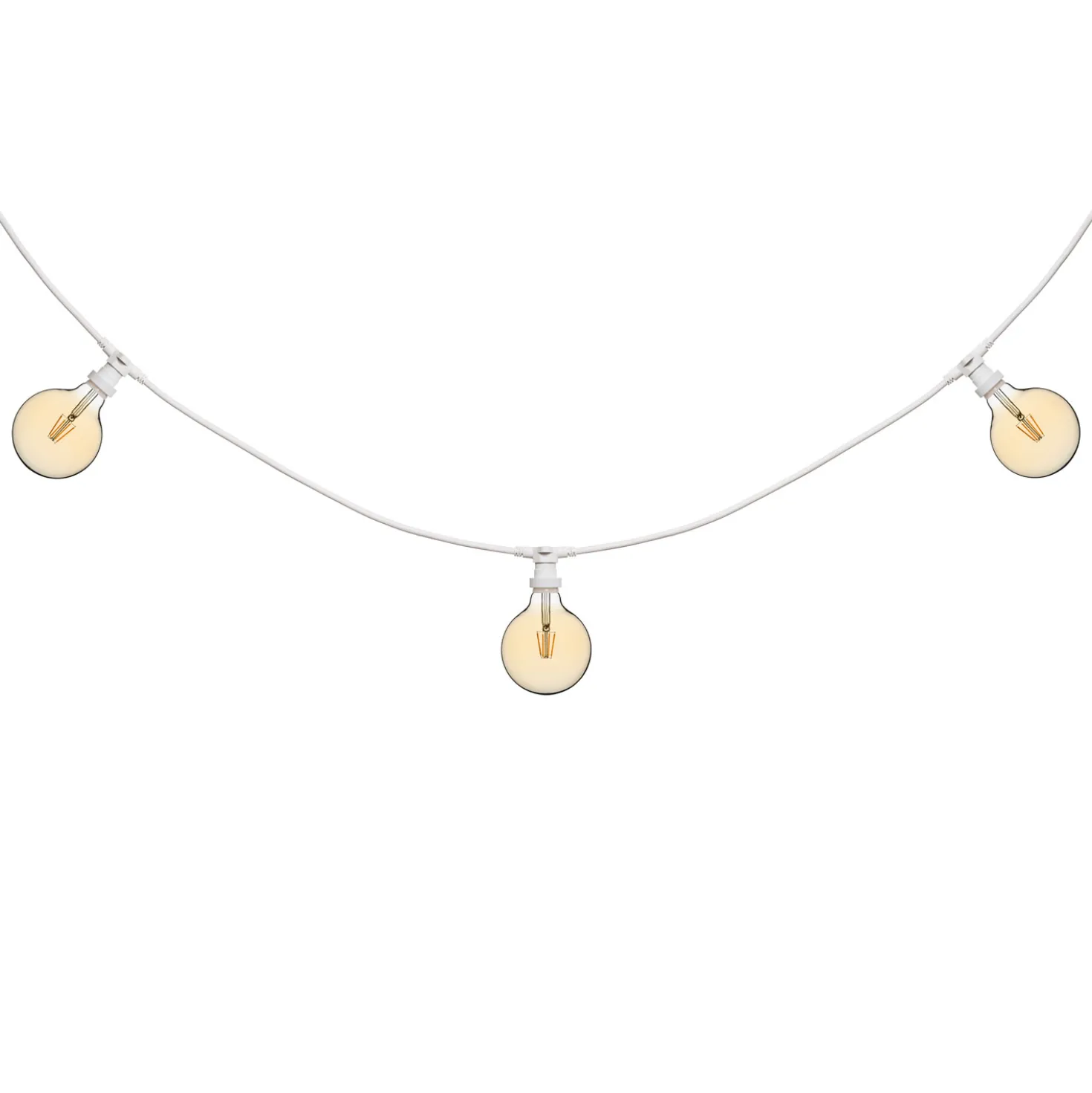 Catena 5 m, 8 lampadine led globo Ø 125 mm di 8 Watt dimmerabili, cavo bianco, prolungabile