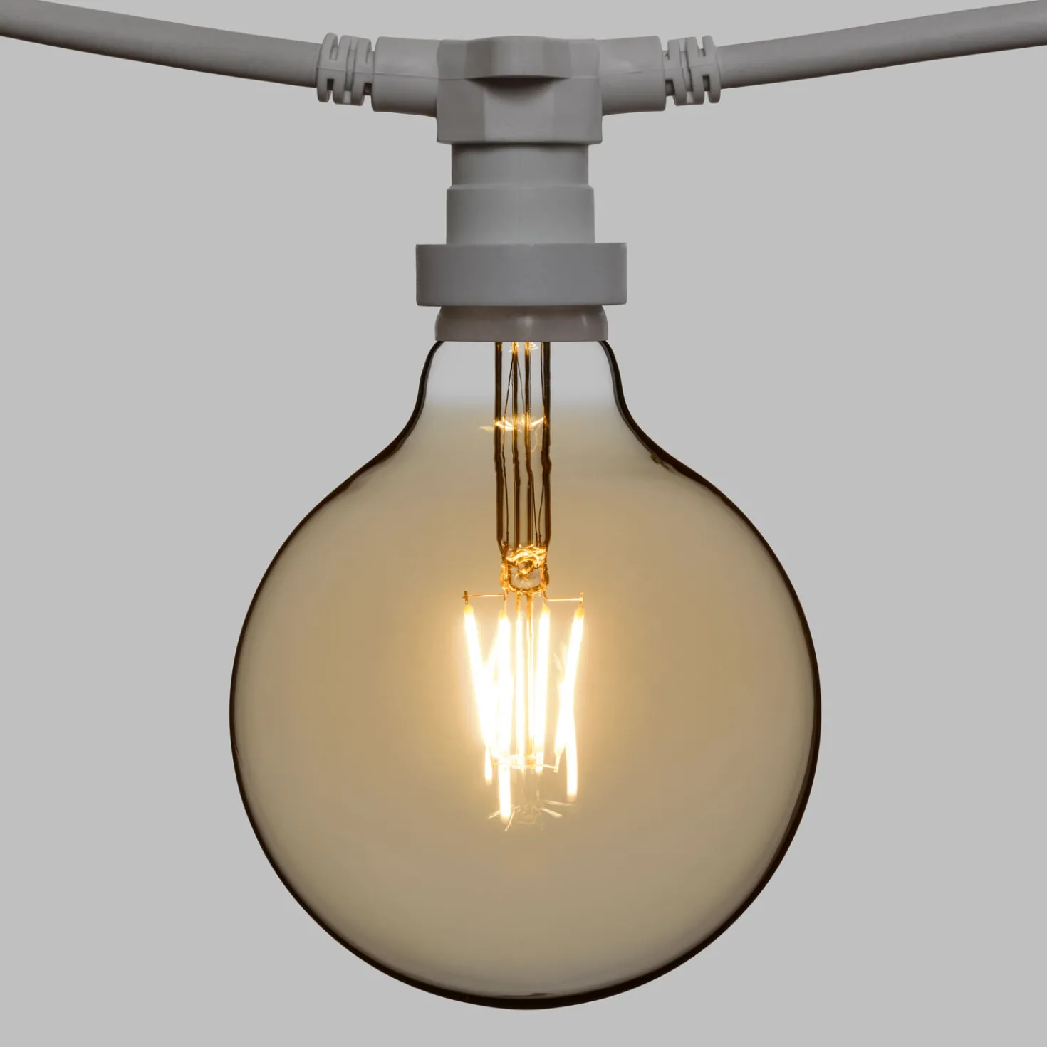 Catena 5 m, 8 lampadine led globo Ø 125 mm di 8 Watt dimmerabili, cavo bianco, prolungabile