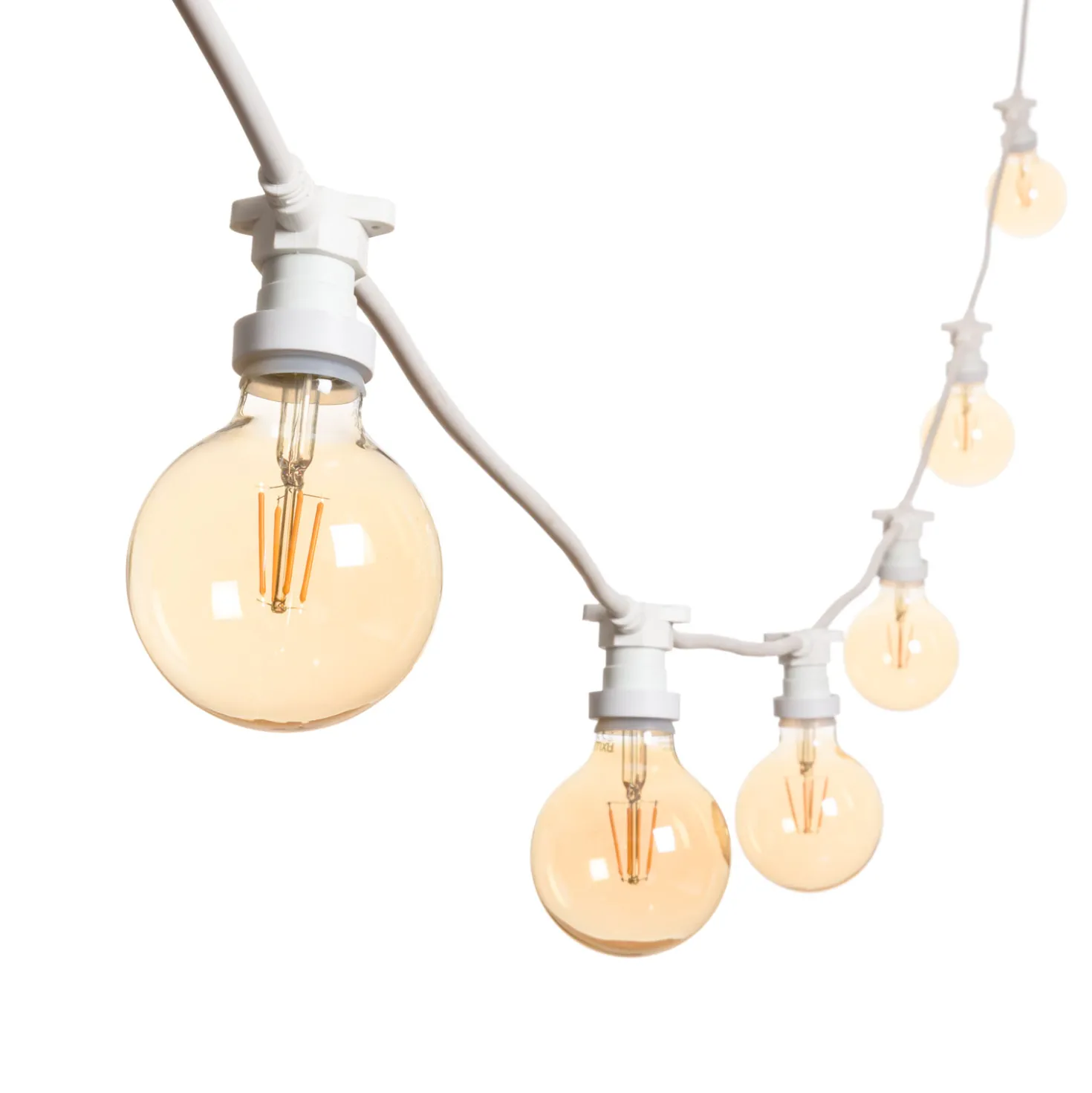 Catena 5 m, 16 lampadine led globo Ø 95 mm di 4 Watt, cavo bianco, prolungabile