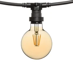 Catena 5 m, 5 lampadine led globo Ø 95 mm di 8 Watt led, dimmerabili, cavo nero, prolungabile
