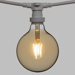 Catena 5 m, 5 lampadine led globo Ø 125 mm di 8 Watt, dimmerabili, cavo bianco, prolungabile