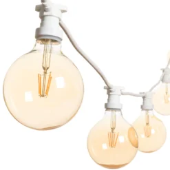 Catena 5 m, 5 lampadine led globo Ø 125 mm di 8 Watt, dimmerabili, cavo bianco, prolungabile