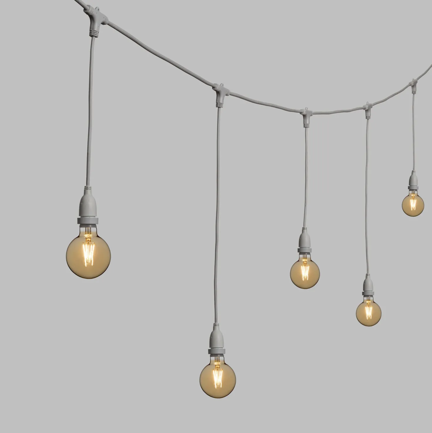 Catena 5 m, 8 lampadine led pendenti globo Ø 95 mm da 4 watt dimmerabili, h 70 cm, prolungabile