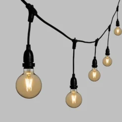 Catena 5 m, 8 lampadine led pendenti globo Ø 95 mm da 4 watt dimmerabili, h 30 cm, prolungabile
