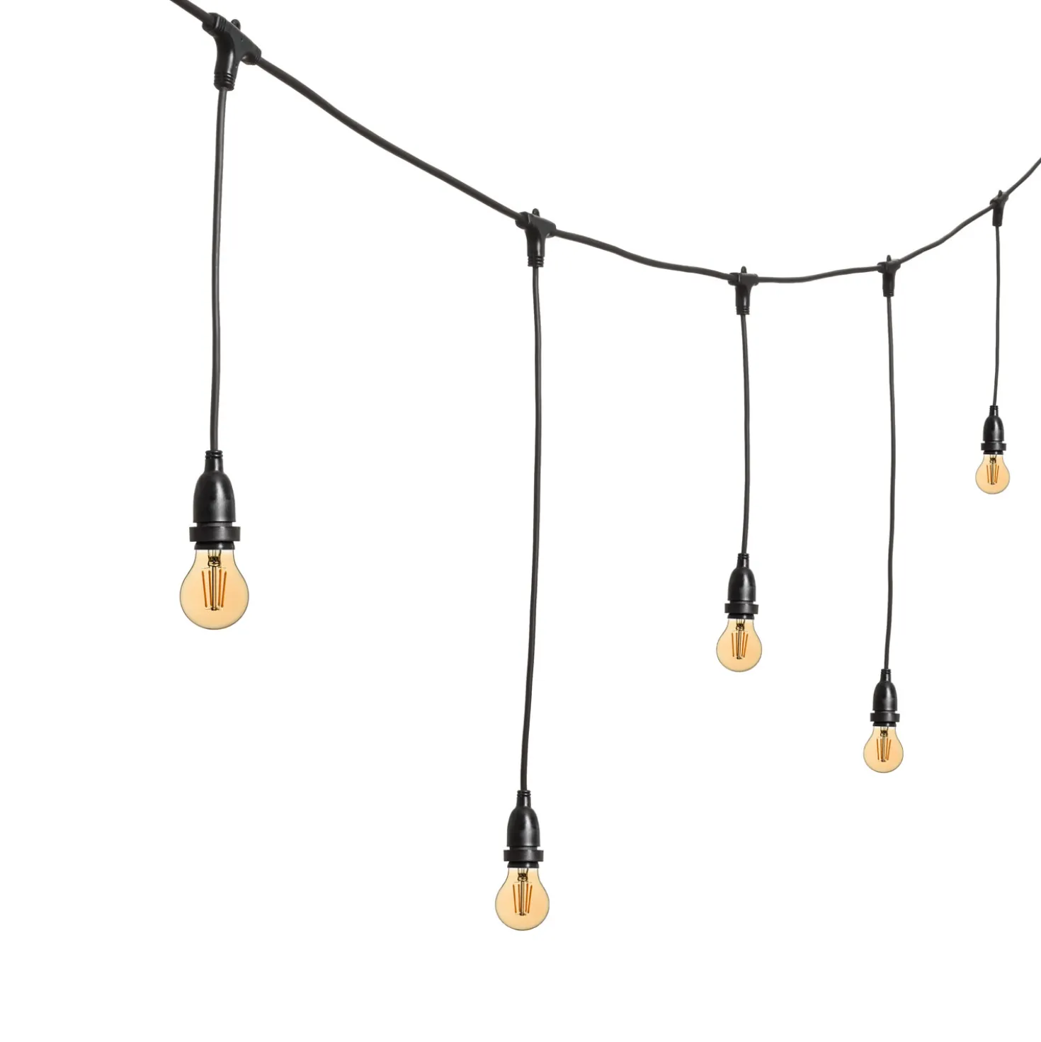 Catena 5 m 8 lampadine led pendenti goccia Ø 60 mm 4 Watt, dimmerabili, h 70 cm, prolungabile