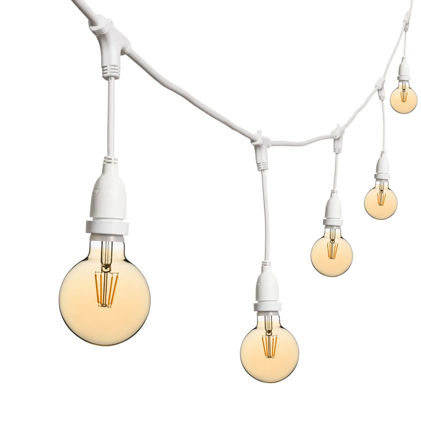 Catena 5 m, 8 lampadine led pendenti globo Ø 95 mm da 4 Watt, h 30 cm, prolungabile