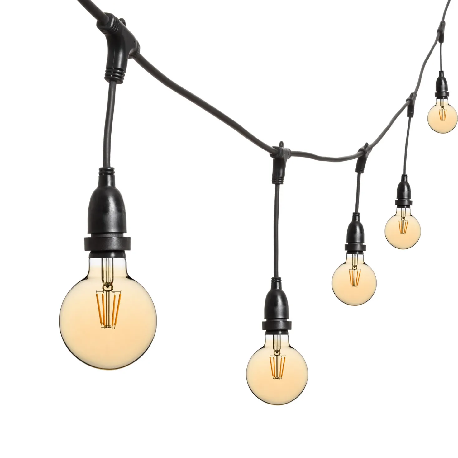 Catena 5 m, 8 lampadine led pendenti globo Ø 95 mm di 8 Watt dimmerabili, h 30 cm, prolungabile