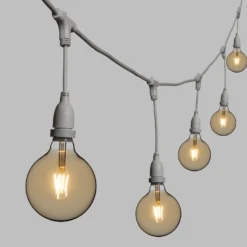Catena 5 m, 8 lampadine led pendenti globo Ø 125 mm 8 Watt dimmerabili, h 30 cm, prolungabile