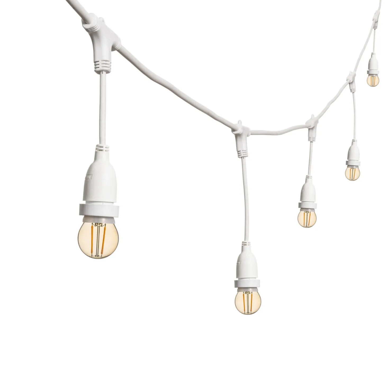 Catena 5 m, 8 lampadine led pendenti globo Ø 45 mm di 2 Watt, h 30 cm, prolungabile