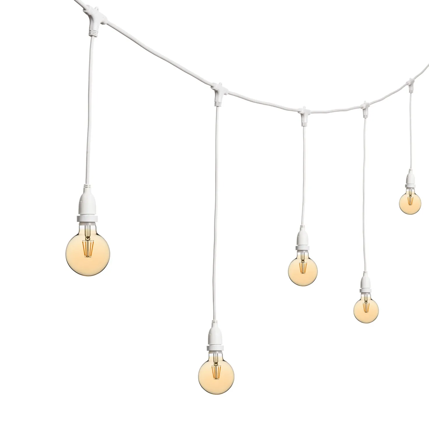 Catena 5 m, 8 lampadine led pendenti globo Ø 95 mm 8 Watt dimmerabili, h 70 cm, prolungabile