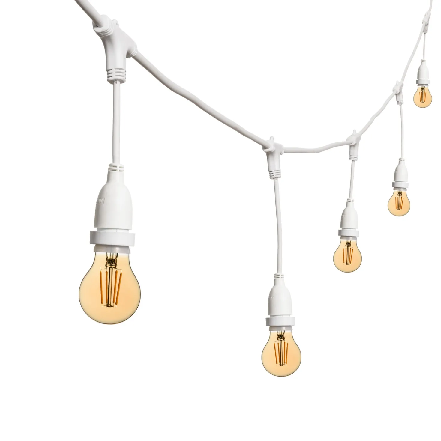Catena 5 m, 8 lampadine led pendenti goccia Ø 60 mm di 4 Watt, h 30 cm, prolungabile
